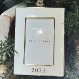 Pottery Barn 2023 White Enamel Rectangle Frame Ornament New in Box